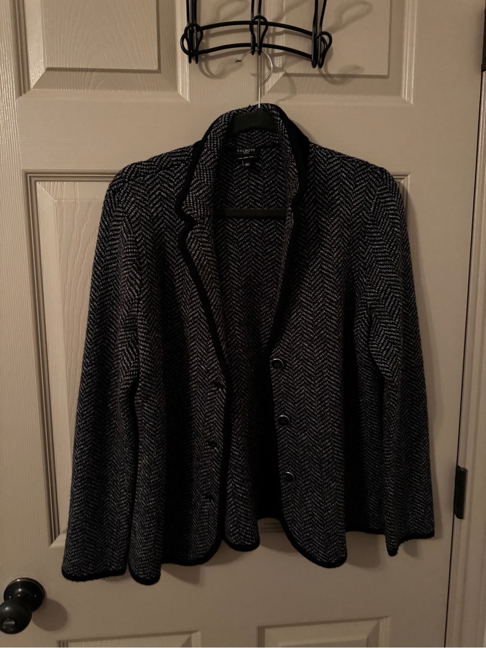 Talbots Black and White Herringbone Knit Blazer